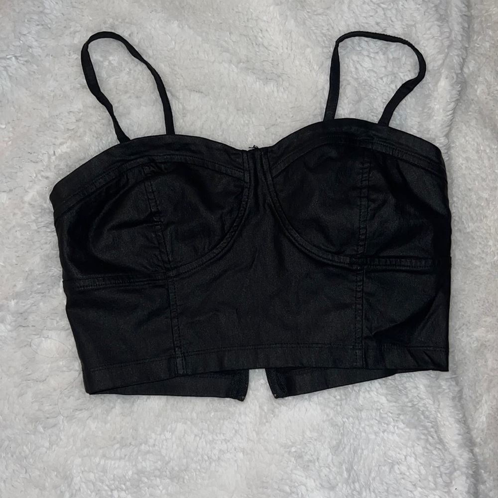 Faux Leather Cropped Top